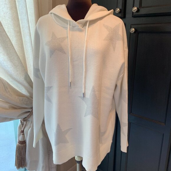 Sweater Cream with Silver Stars 1X NWT Hooded - Picture 2 of 13